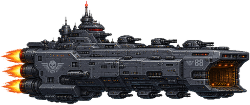 Carrier boss — a grey capital warship with an open hangar bay