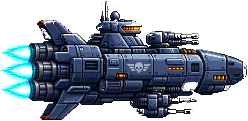Gunship enemy — an armored steel-blue frigate